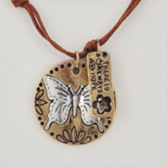 Antique Gold Tone Butterfly & Flower Necklace & Earring Set - Picture 2 of 2